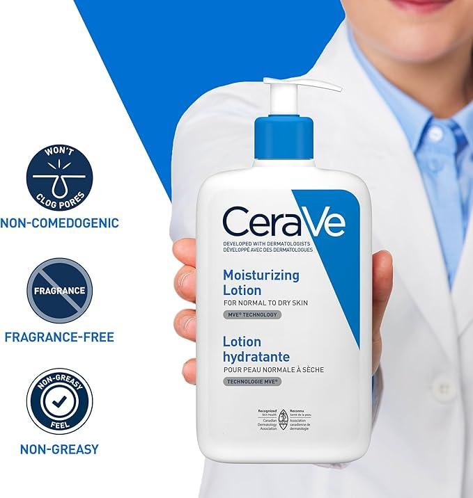 CeraVe Moisturizing Lotion, Daily Lightweight Lotion with Hyaluronic Acid & Ceramides for Women and Men. Suitable for Dry & Sensitive Skin, Fragrance-Free, Non-Comedogenic & Allergy Tested, 473 mL - Which Mark