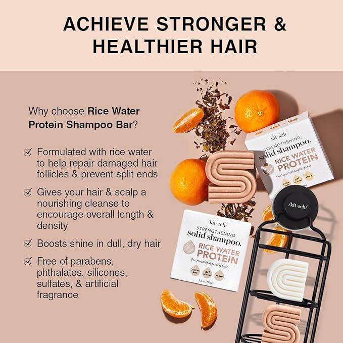 Kitsch Rice Bar Shampoo & Conditioner Set - Solid Rice Water Shampoo Bar & Conditioner Set Soap for Strengthening Hair - Paraben-Free, Made in USA, 2pc Set - Which Mark