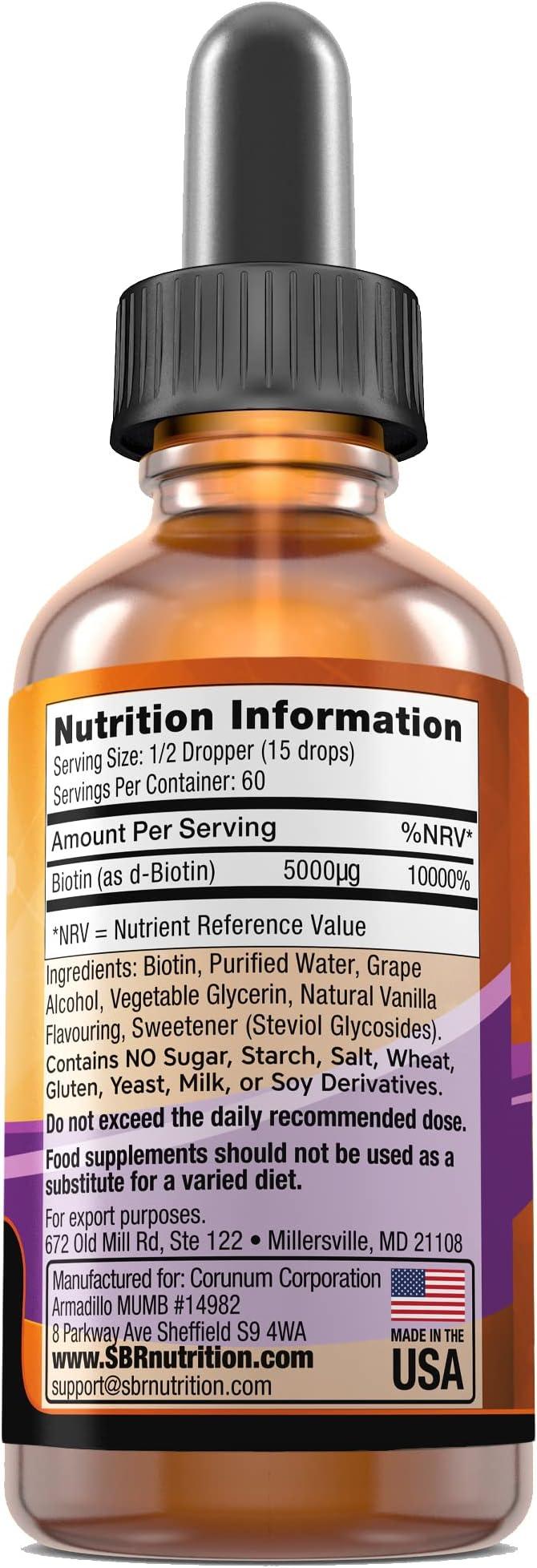 MAX ABSORPTION, Biotin Liquid Drops, 5000mcg of Biotin Per Serving, 60 servings, No Artificial Preservatives, Vegan Friendly, Supports Healthy Hair, Strengthens Nails and Improves Skin Health - Which Mark