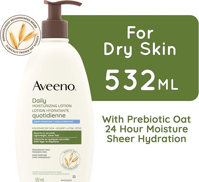 Aveeno Daily Moisturizing Lotion Sheer Hydration, Dry Skin Care, Emollient Cream, Oat, Fragrance Free, 532-mL - Which Mark