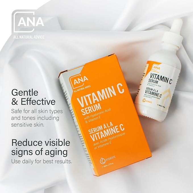 All Natural Advice Vitamin C Serum 60mL | 20% Vitamin C Face Serum Solution with Organic Botanicals, Hyaluronic Acid & Vitamin E | UV-Shielding Glass Bottle, Spray & Dropper | Canadian Skin Care - Which Mark