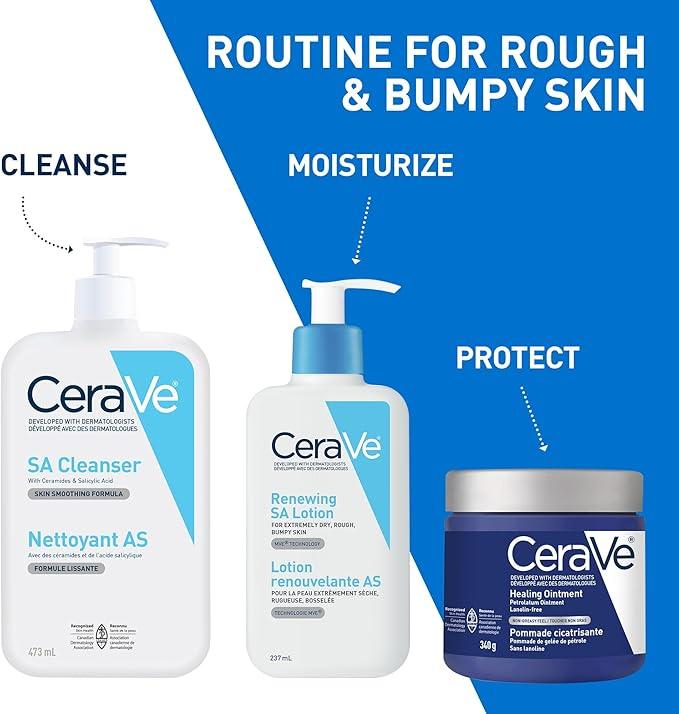 CeraVe SALICYLIC ACID Lotion, Renewing SA Exfoliating Body Lotion for Dry, Rough & Bumpy Skin, Psoriasis, Keratosis Pilaris, Itching & Flaking. With Lactic Acid, Hyaluronic Acid, Fragrance Free, 237ML - Which Mark