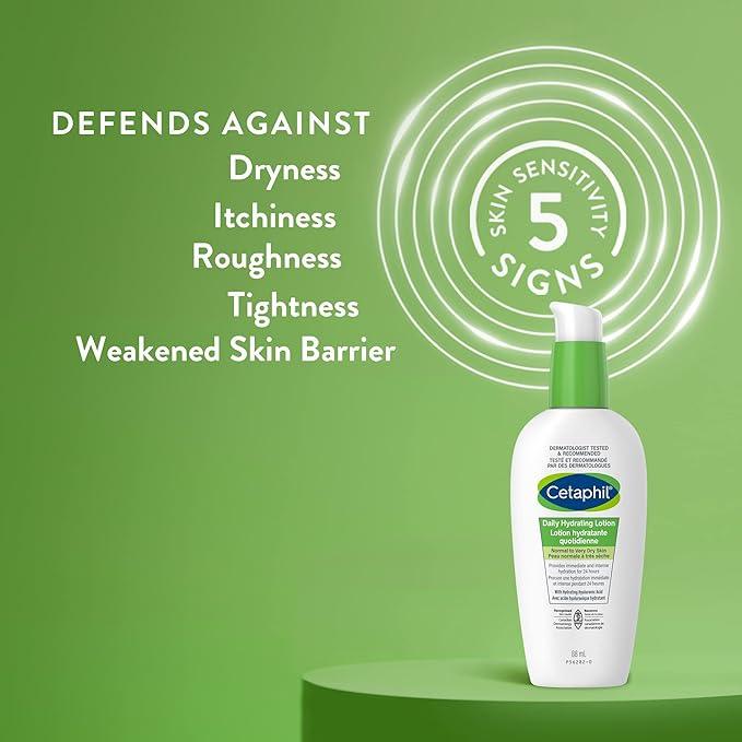 Cetaphil Daily Hydrating Lotion with Hyaluronic Acid - 24Hr Hydration - Fragrance-Free, Paraben-Free - For Dry and Sensitive Skin, 88ml - Which Mark