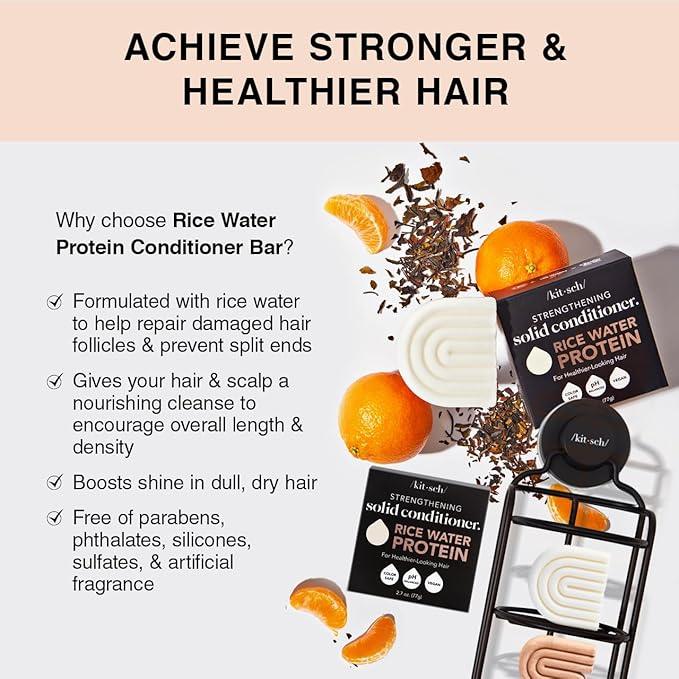 Kitsch Rice Bar Shampoo & Conditioner Set - Solid Rice Water Shampoo Bar & Conditioner Set Soap for Strengthening Hair - Paraben-Free, Made in USA, 2pc Set - Which Mark