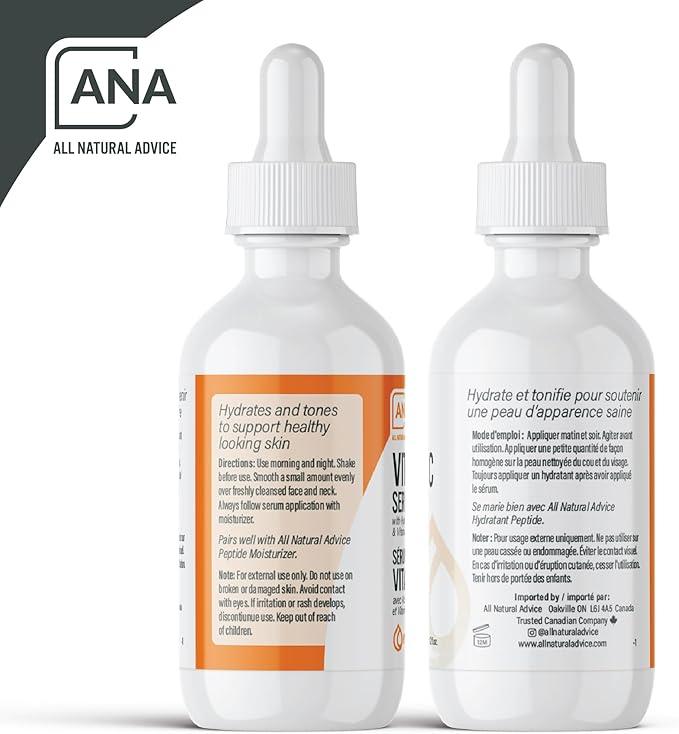 All Natural Advice Vitamin C Serum 60mL | 20% Vitamin C Face Serum Solution with Organic Botanicals, Hyaluronic Acid & Vitamin E | UV-Shielding Glass Bottle, Spray & Dropper | Canadian Skin Care - Which Mark