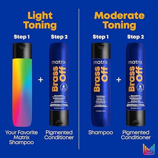 Matrix Brass Off Blue Shampoo, Refreshes Neutralizes Tones, Color Depositing, For Brassy Color Treated Hair, Salon, Packaging May Vary - Which Mark
