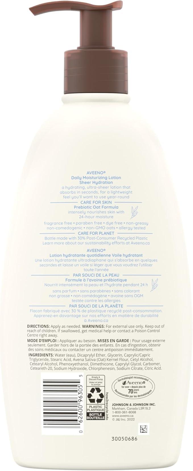 Aveeno Daily Moisturizing Lotion Sheer Hydration, Dry Skin Care, Emollient Cream, Oat, Fragrance Free, 532-mL - Which Mark