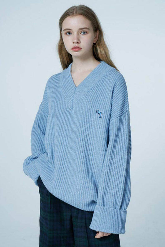 New V-neck Sweater Women Loose-fitting Outer Top - Which Mark