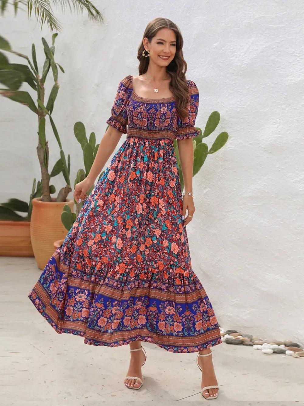 Floral Flounce Sleeve Midi Dress - Which Mark