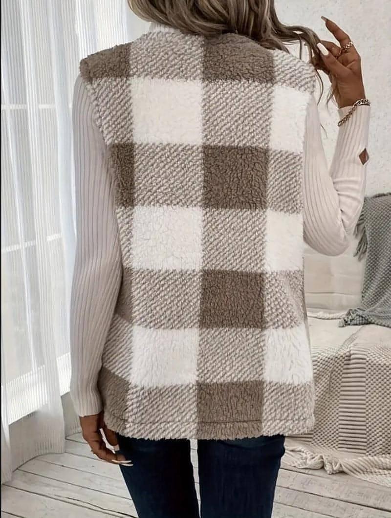A.1 Coat Loose Plaid Color Stitching Knitted Cardigan Sweater Women - Which Mark