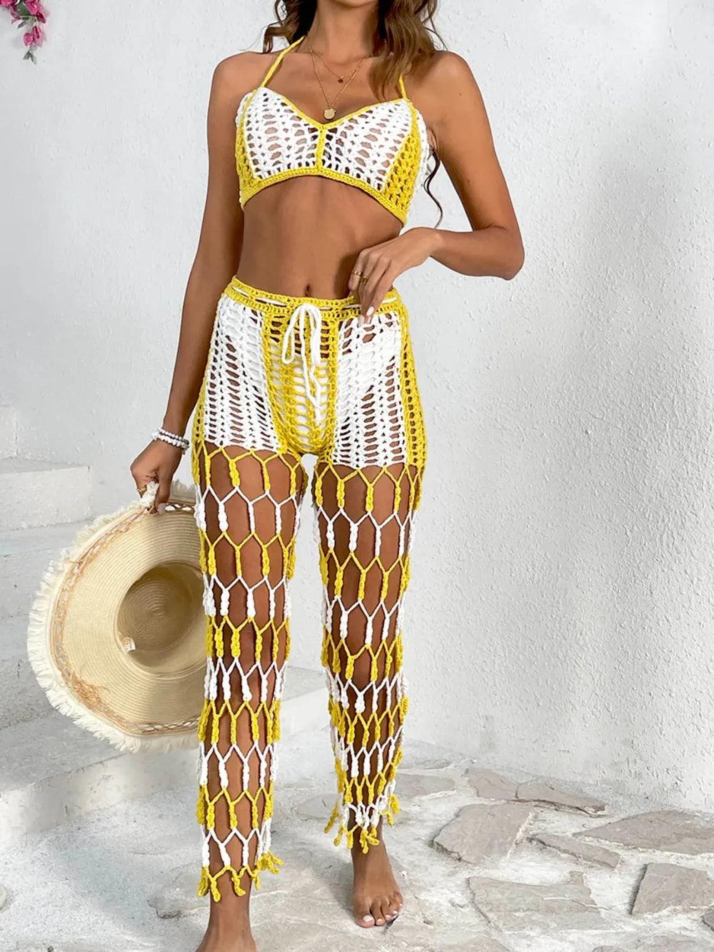 Cutout Halter Neck Top and Pants Two-Piece Swim Set - Which Mark