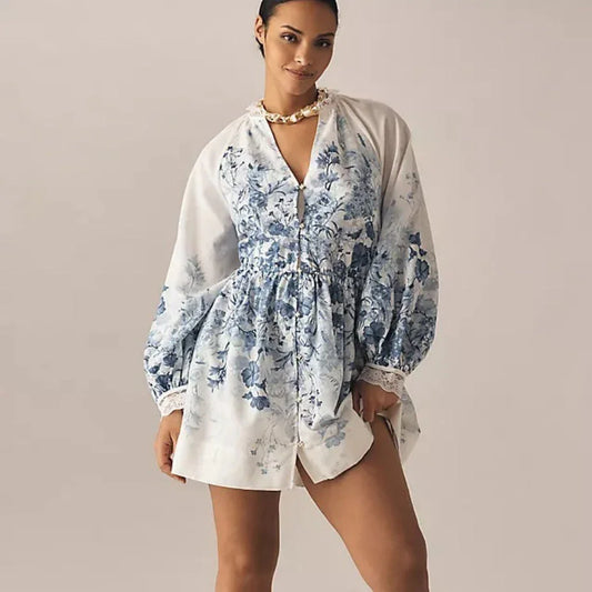 LuneluX™ – Vintage Puff Sleeve Stand Collar Dress - Which Mark