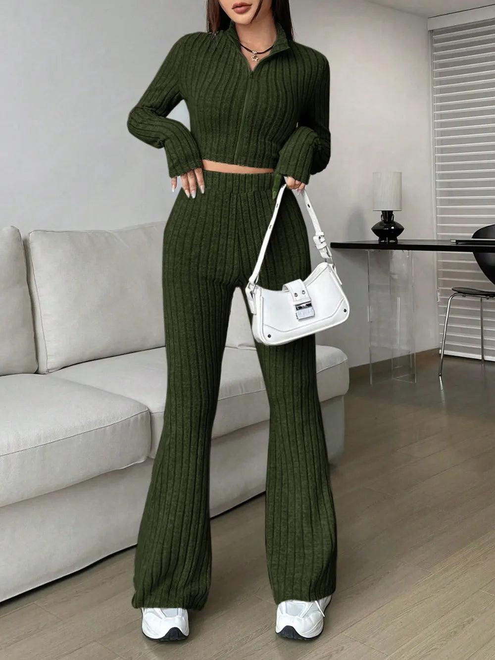 Honey Zip Up Long Sleeve Top and Pants Set - Which Mark