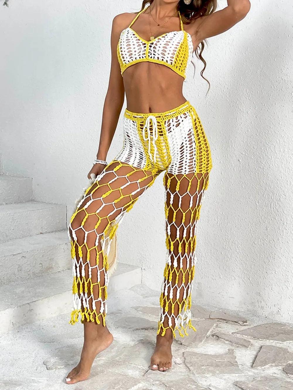 Cutout Halter Neck Top and Pants Two-Piece Swim Set - Which Mark