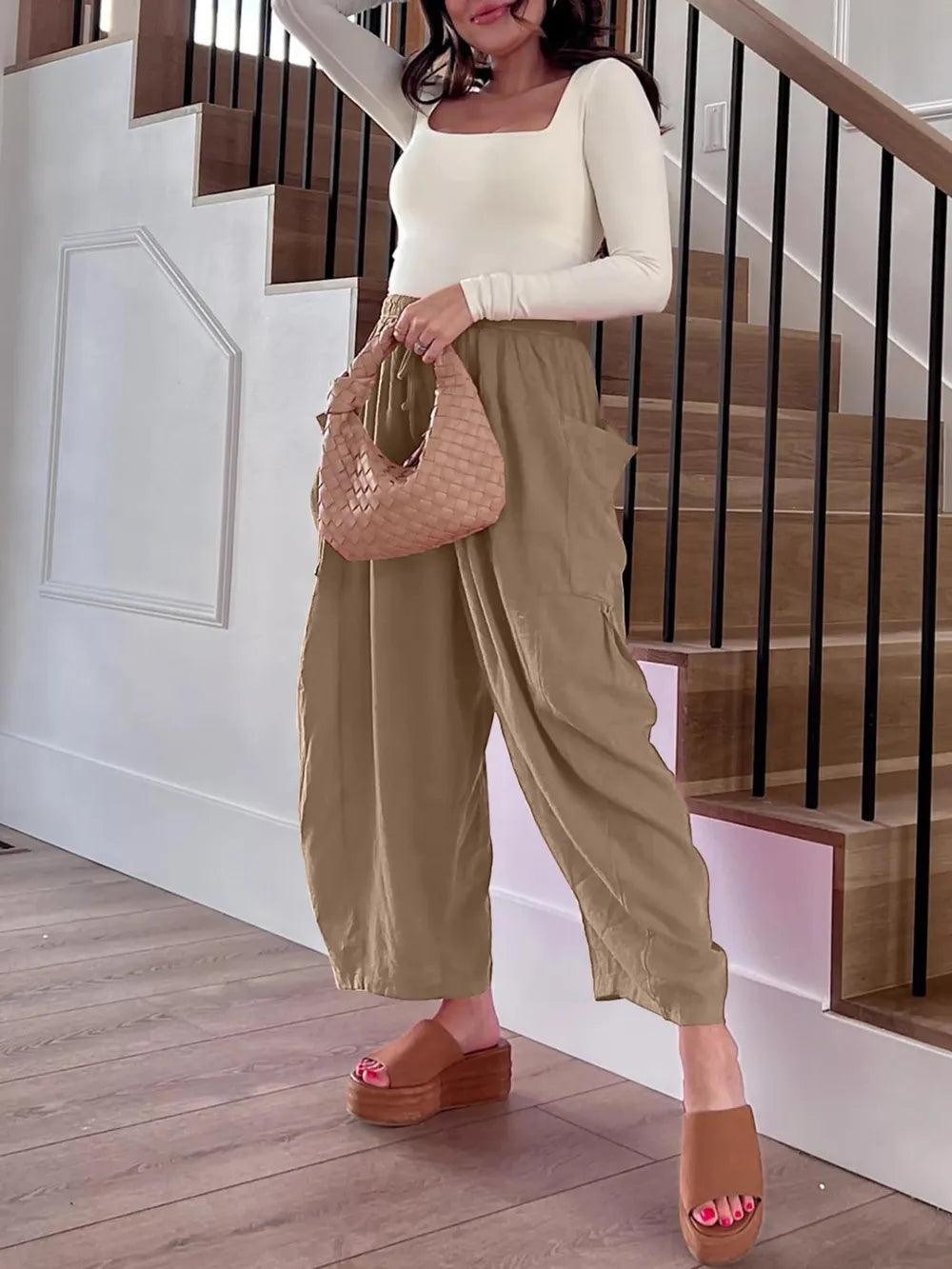 Full Size Drawstring Pants with Pockets Plus Size - Which Mark