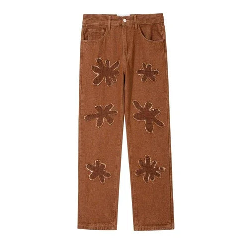Retro Burnt Flowers Niche Wash Old Jeans For Men - Which Mark