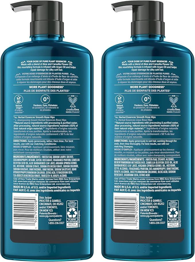Herbal Essences Pure Plants Argan Oil Shampoo and Conditioner Set, with Certified Camellia Oil and Aloe Vera, For All Hair Types, Especially Damaged Hair, 1.2 L Total (2 Count of 600 mL Each) - Which Mark