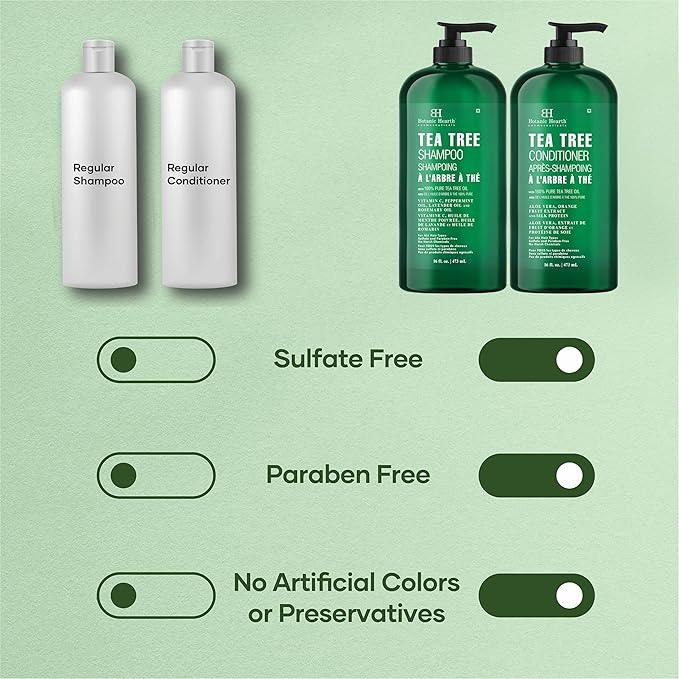 Botanic Hearth Tea Tree Shampoo and Conditioner Set - Nourishing Hair Care with Tea Tree Oil, Peppermint, and Lavender 16Fl oz each - Which Mark