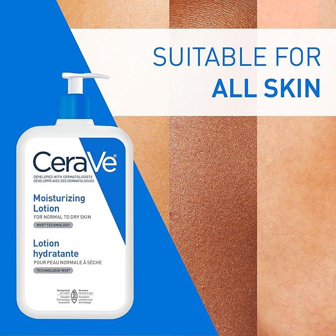 CeraVe Moisturizing Lotion, Daily Lightweight Lotion with Hyaluronic Acid & Ceramides for Women and Men. Suitable for Dry & Sensitive Skin, Fragrance-Free, Non-Comedogenic & Allergy Tested, 473 mL - Which Mark
