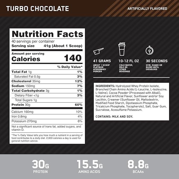 OPTIMUM NUTRITION Platinum HydroWhey, Turbo Chocolate 3.5lb - Which Mark