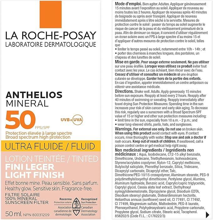 La Roche-Posay Face Sunscreen, Anthelios TINTED MINERAL Ultra-Fluid SPF 50 Lotion UVA-UVB Sun Protection, Titanium Dioxide, 100% Mineral Filter, Fragrance Free, Water Resistant. Travel Size, 50ML - Which Mark