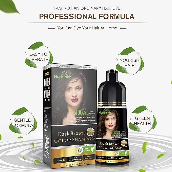 Herbishh Color Shampoo for Gray Hair – Colors in Minutes – Lasts Up To 2-3 Weeks – 500 mL - Hair Dye Shampoo Conditioner 3-In-1 Color – | Herbishh (Dark Brown) - Which Mark