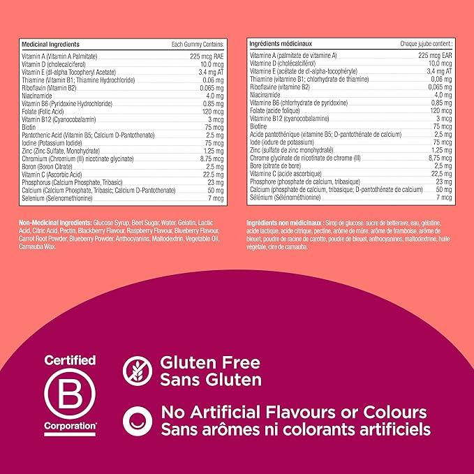 OLLY Women's Multi Gummy Supplement with no artificial flavours and colours Blissful Berry multivitamin to help support women's health 45 day supply 90 gummies - Which Mark