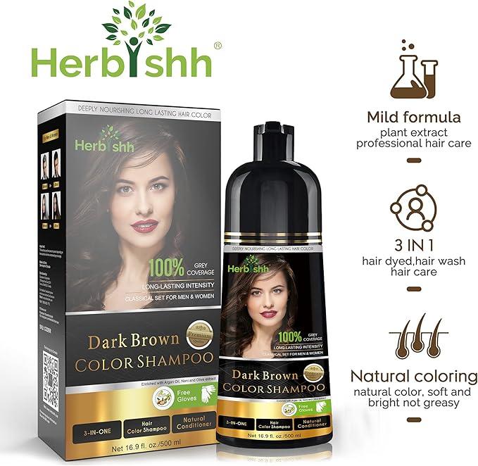 Herbishh Color Shampoo for Gray Hair – Colors in Minutes – Lasts Up To 2-3 Weeks – 500 mL - Hair Dye Shampoo Conditioner 3-In-1 Color – | Herbishh (Dark Brown) - Which Mark