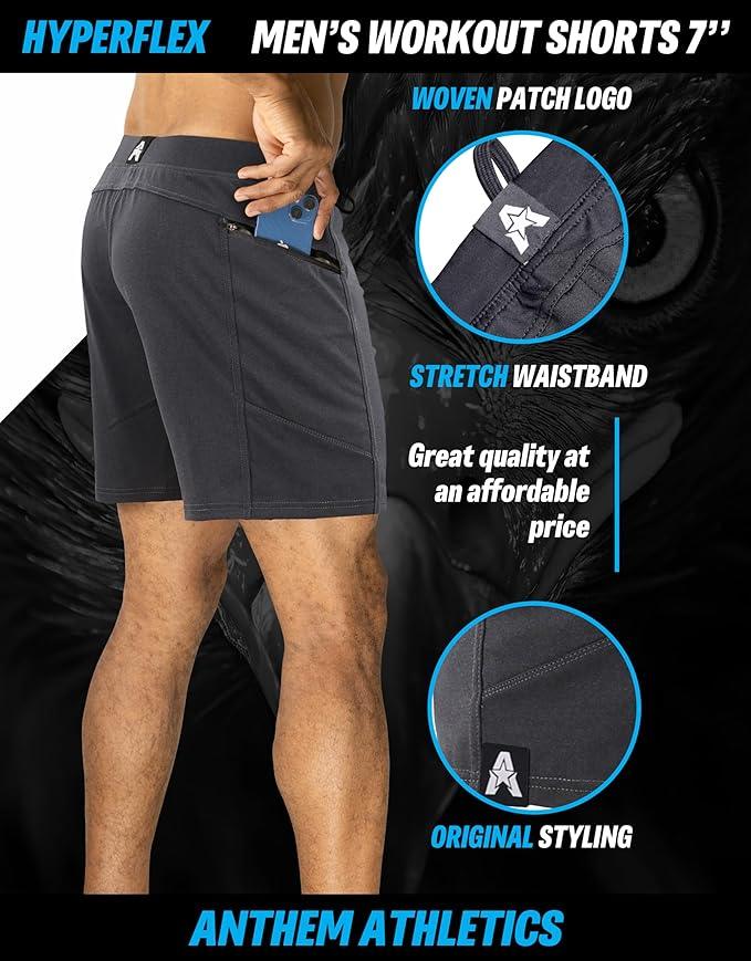 Anthem Athletics Hyperflex 7 Inch Men's Workout Shorts - Zipper Pocket Short for Running, Athletic & Gym Training - Which Mark