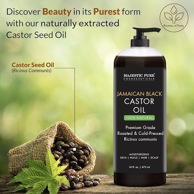 Majestic Pure Jamaican Black Castor Oil for Natural Skin Care - Roasted & Cold-Pressed - Massage, Scalp, Hair and Nails - 473 ml - Which Mark