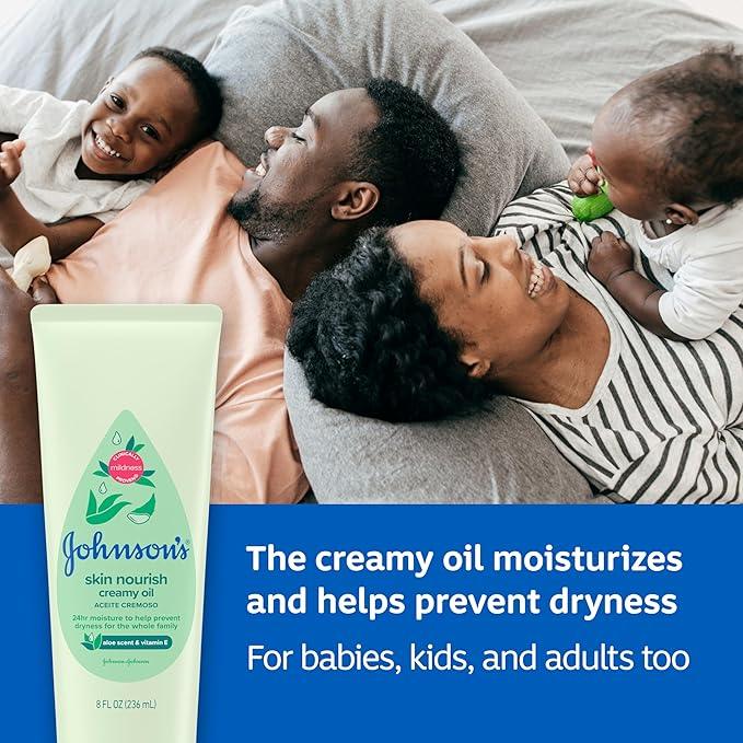 Johnson’s Baby Creamy Oil with Aloe Vera & Vitamin E, Moisturizing Body Lotion, Paraben Free, 236 mL - Which Mark