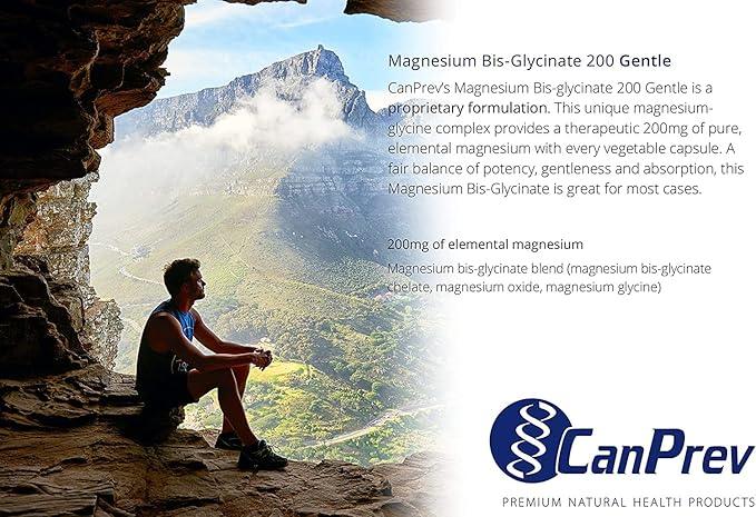 CanPrev Pure Magnesium Bisglycinate 200mg, Gentle, 240 V-Caps - Easily Absorbed, Gentle on the Stomach - Magnesium Bis-glycinate Supplement - Elemental Chelated Complex for Relaxation & Muscle Comfort - Which Mark