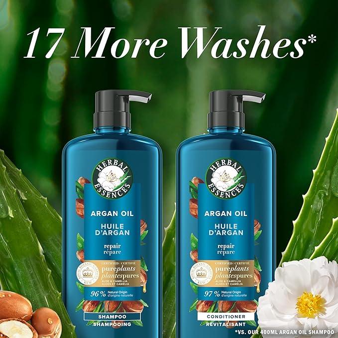 Herbal Essences Pure Plants Argan Oil Shampoo and Conditioner Set, with Certified Camellia Oil and Aloe Vera, For All Hair Types, Especially Damaged Hair, 1.2 L Total (2 Count of 600 mL Each) - Which Mark