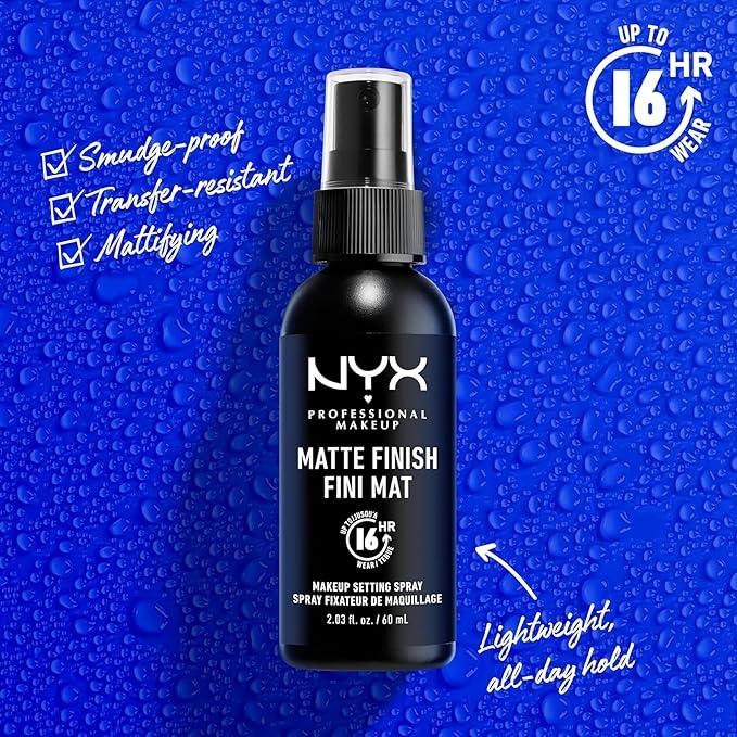 NYX Professional Makeup Matte Finish Setting Spray, Infused with NIACINAMIDE, Long Lasting 16h Wear, Sheer and Smooth Mattifying Spray, Combat Shine for a Poreless Complexion, Vegan Formula, 60mL - Which Mark