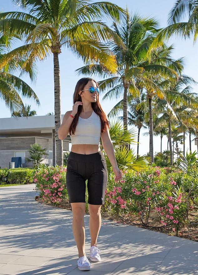 baleaf Women's 10'' Athletic Bermuda Shorts High-Waisted Long Running Yoga Lounge Stretch Workout Pockets - Which Mark