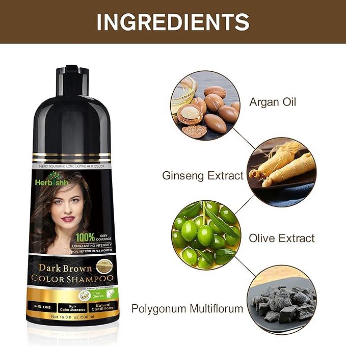 Herbishh Color Shampoo for Gray Hair – Colors in Minutes – Lasts Up To 2-3 Weeks – 500 mL - Hair Dye Shampoo Conditioner 3-In-1 Color – | Herbishh (Dark Brown) - Which Mark