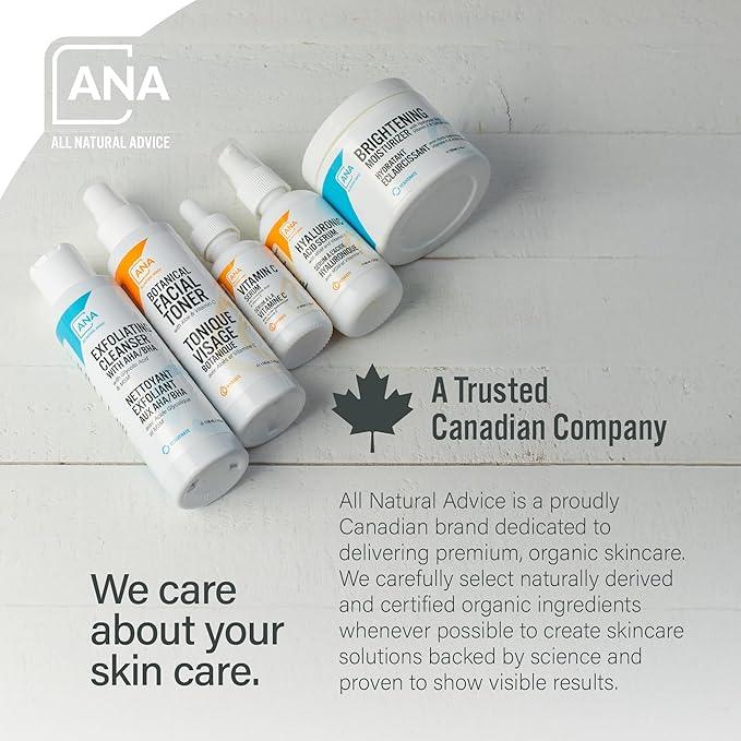All Natural Advice Vitamin C Serum 60mL | 20% Vitamin C Face Serum Solution with Organic Botanicals, Hyaluronic Acid & Vitamin E | UV-Shielding Glass Bottle, Spray & Dropper | Canadian Skin Care - Which Mark