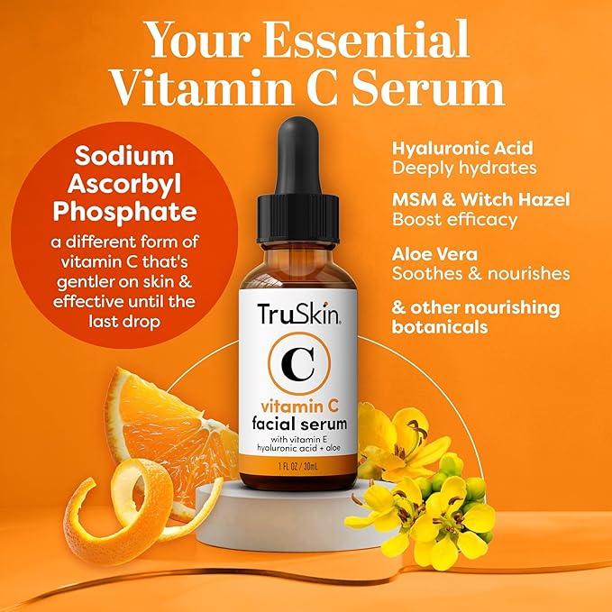 TruSkin Vitamin C Serum For Face – Anti Aging Formula with Vitamin C, Hyaluronic Acid, Vitamin E – Brightening Serum – Improve Appearance of Dark Spots, Tone, Fine Lines & Wrinkles, 1 Fl Oz - Which Mark