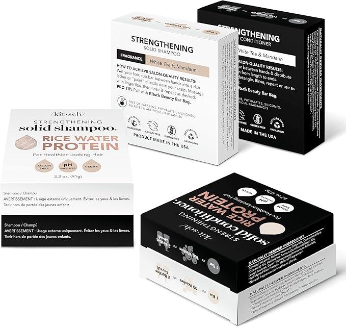 Kitsch Rice Bar Shampoo & Conditioner Set - Solid Rice Water Shampoo Bar & Conditioner Set Soap for Strengthening Hair - Paraben-Free, Made in USA, 2pc Set - Which Mark