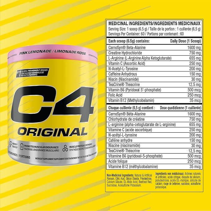 Cellucor C4 Original Pre Workout Powder - Sugar Free Preworkout Energy for Men & Women - 150mg Caffeine, Beta Alanine, Creatine - Pink Lemonade, 60 Servings - Which Mark