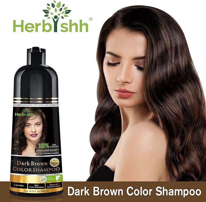 Herbishh Color Shampoo for Gray Hair – Colors in Minutes – Lasts Up To 2-3 Weeks – 500 mL - Hair Dye Shampoo Conditioner 3-In-1 Color – | Herbishh (Dark Brown) - Which Mark