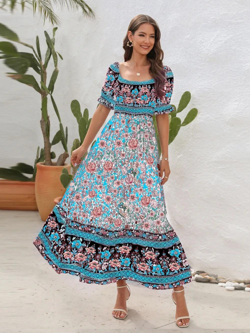 Floral Flounce Sleeve Midi Dress - Which Mark
