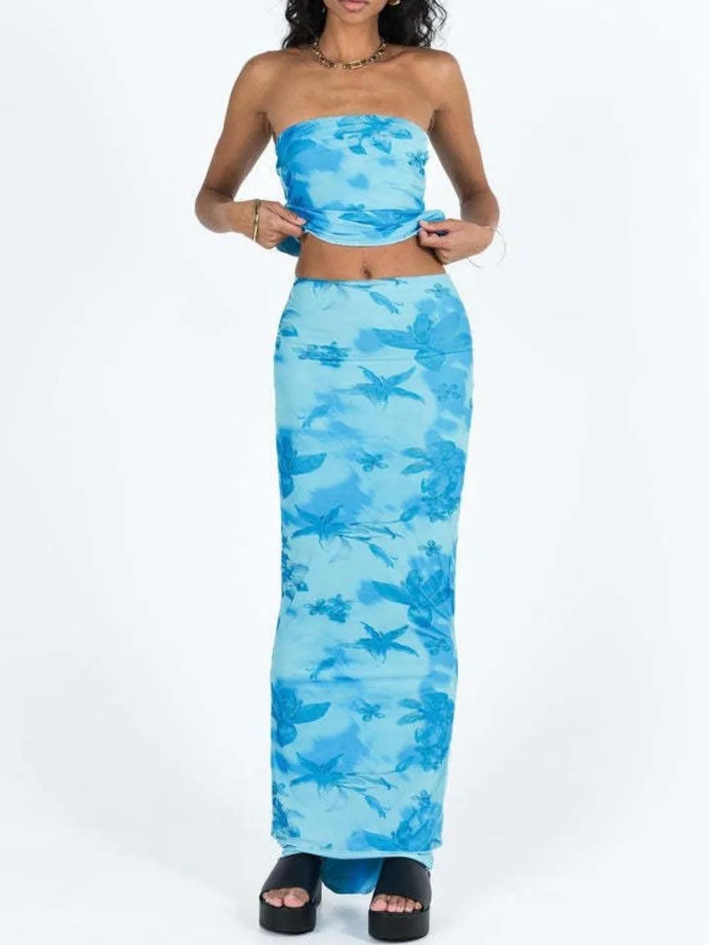 Printed Tube Top and Maxi Skirt Set - Which Mark