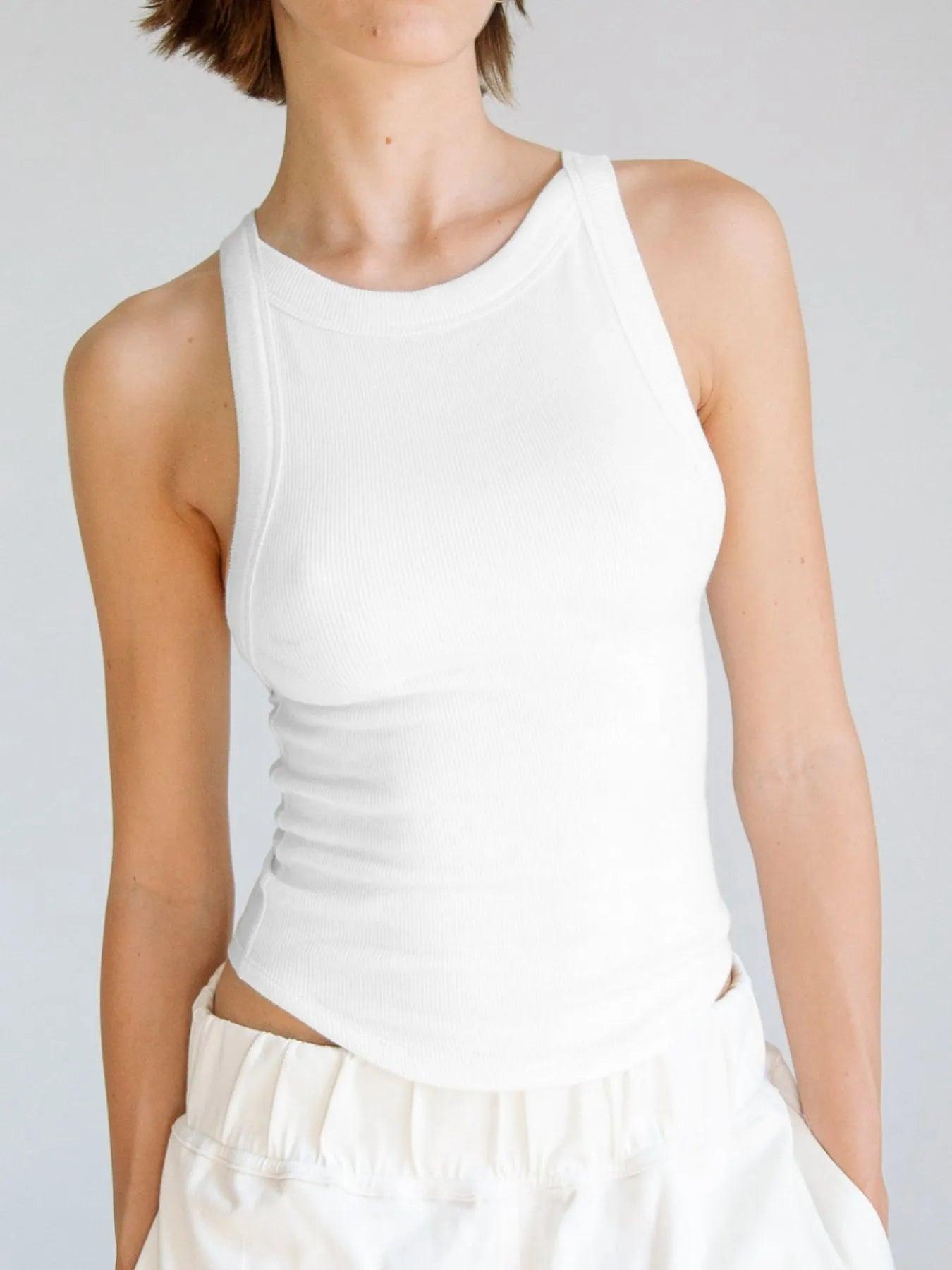 Asymmetrical Back Ribbed Crop Tank Top - Which Mark