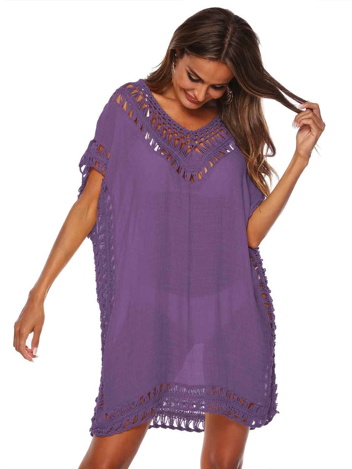 Bohemian Crochet Trim Beach Cover Up Dress - Which Mark