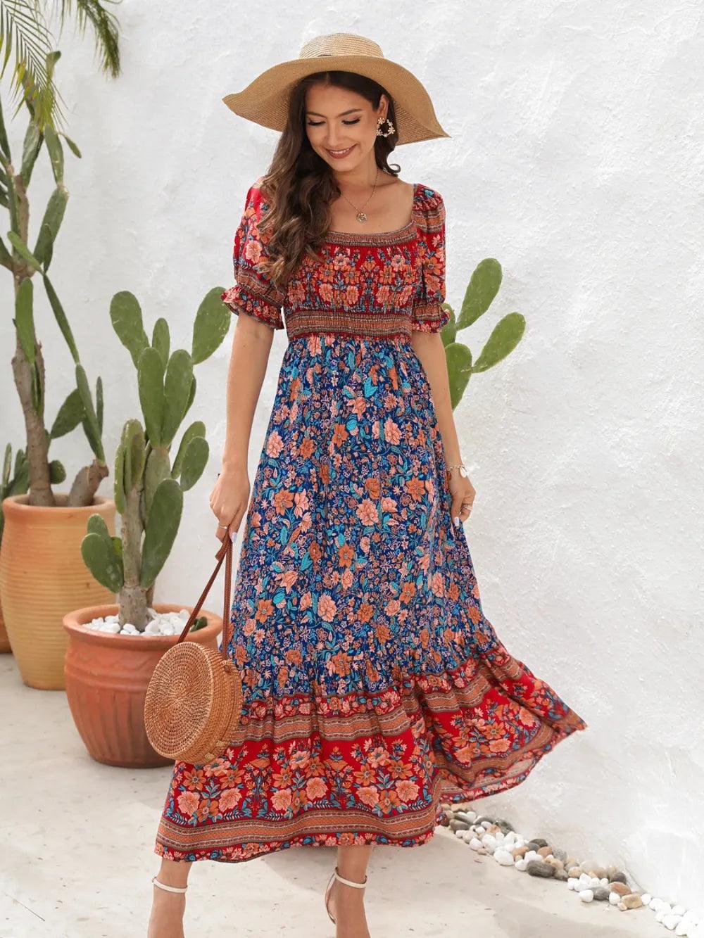 Floral Flounce Sleeve Midi Dress - Which Mark