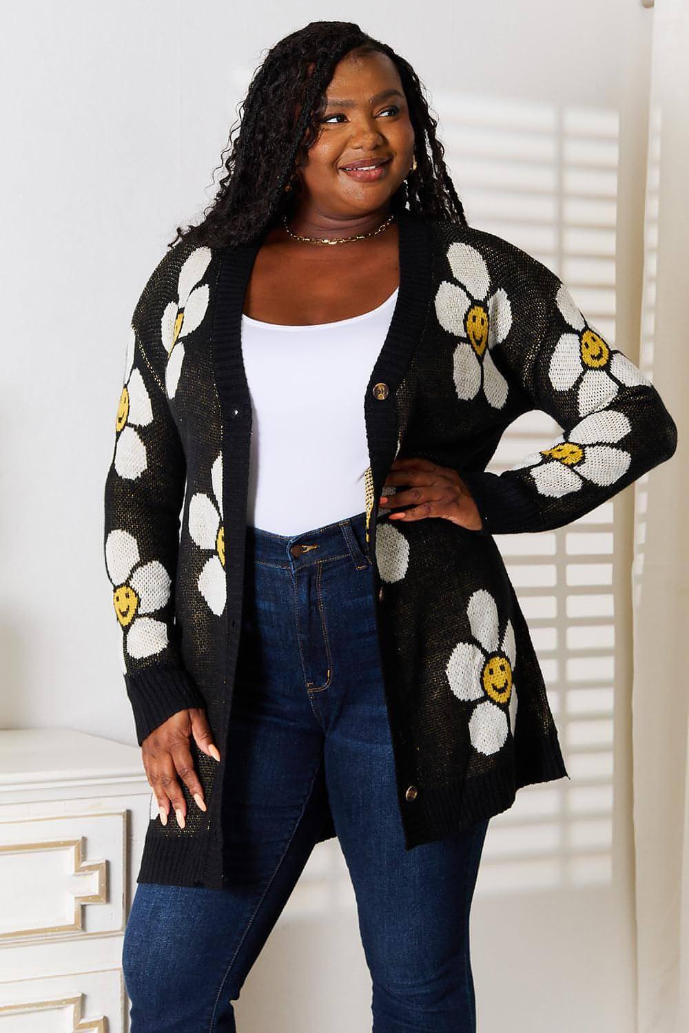Perfee Floral Button Down Longline Cardigan - Which Mark