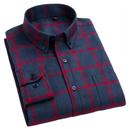 Cotton Brushed Plaid Long-sleeved DressShirt Business Casual Cotton - Which Mark