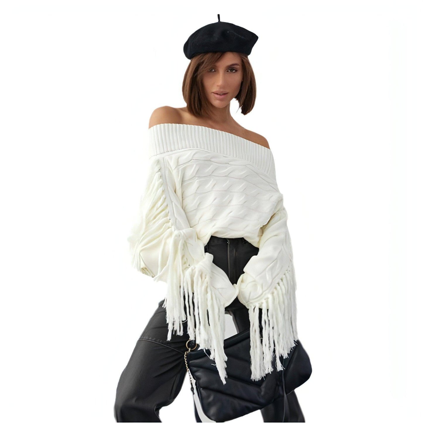 A Pure Color Elegant Style Woolen Tassel Design Sweater Women - Which Mark