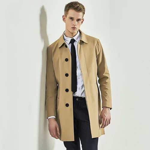 Men Trench Coat Navy Blue Single Breasted - Which Mark